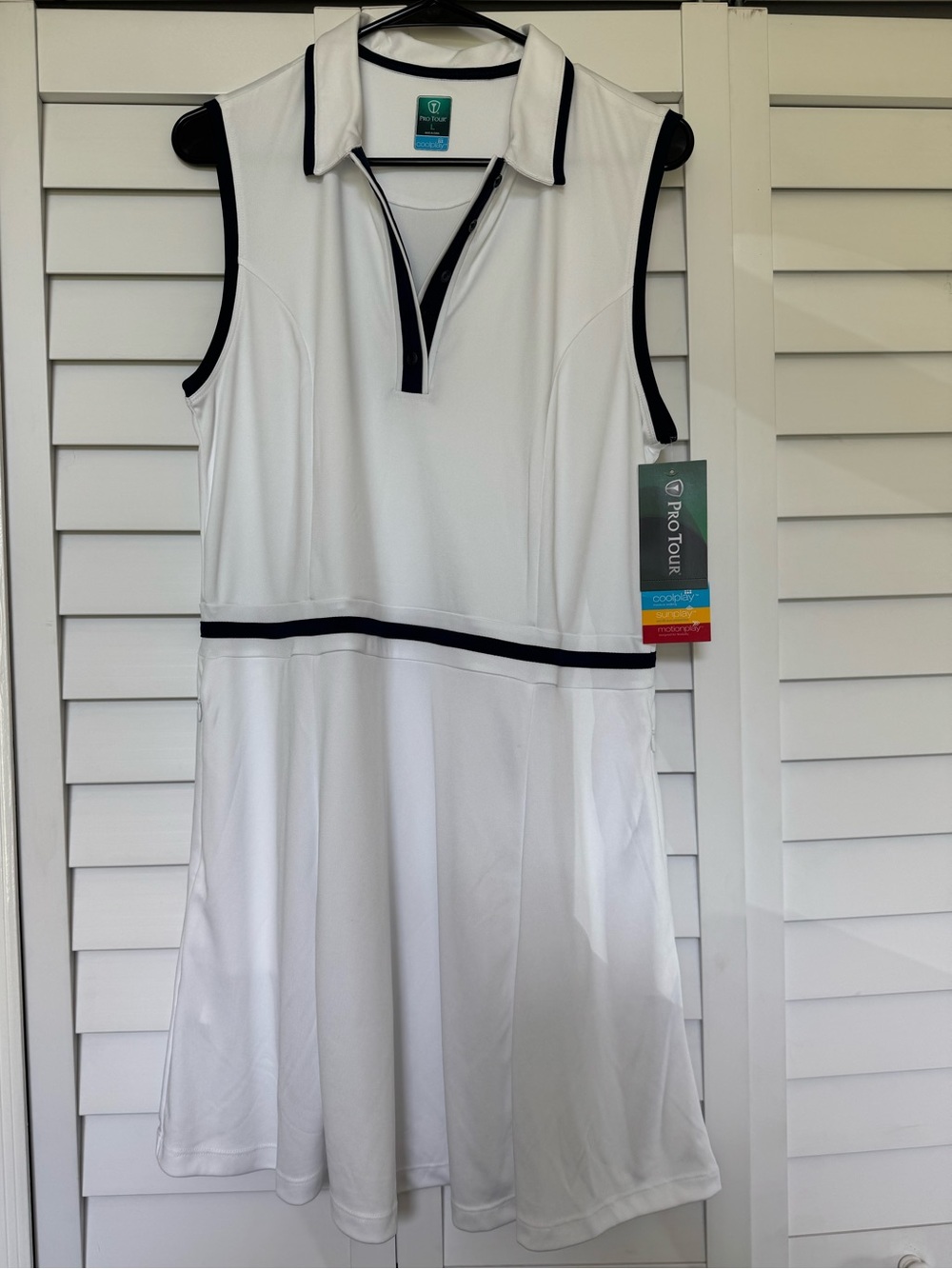 Women’s White Sleeveless Polo Tennis Dress with Black Trim